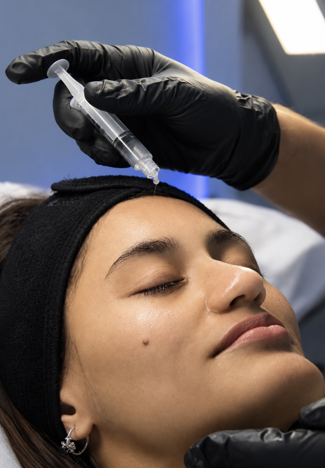 Aplicación facial con guantes y precisión profesional